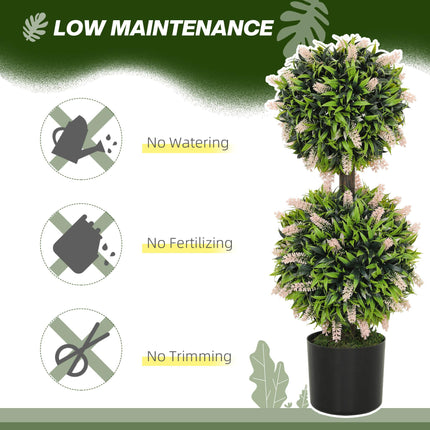 Set of 2 Decorative Artificial Lavender Ball Trees 70cm in Pot - Pink