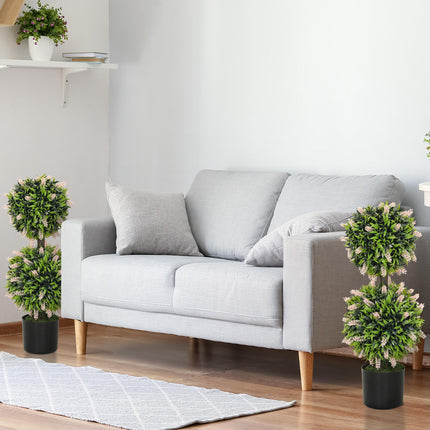 Set of 2 Decorative Artificial Lavender Ball Trees 70cm in Pot - Pink