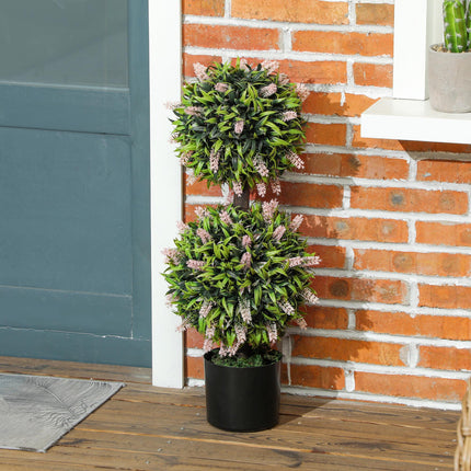 Set of 2 Decorative Artificial Lavender Ball Trees 70cm in Pot - Pink