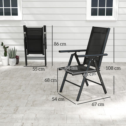 Set of 2 Folding Camping Chairs with Aluminium Frame and Breathable Mesh - Black