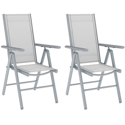 Set of 2 Folding Aluminium Garden Chairs with Mesh Seats - Light Grey