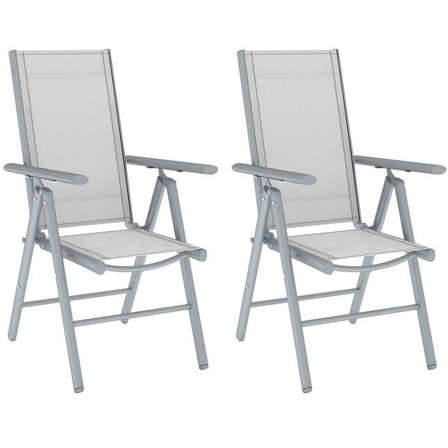 Set of 2 Folding Aluminium Garden Chairs with Mesh Seats - Light Grey