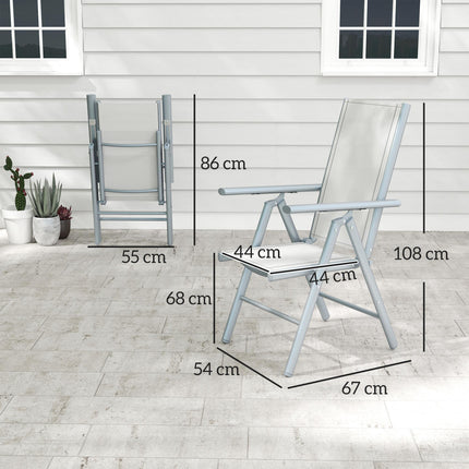 Set of 2 Folding Aluminium Garden Chairs with Mesh Seats - Light Grey