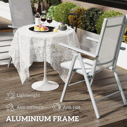Set of 2 Folding Aluminium Garden Chairs with Mesh Seats - Light Grey