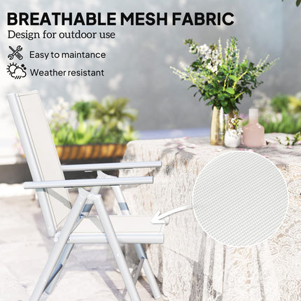 Set of 2 Folding Aluminium Garden Chairs with Mesh Seats - Light Grey