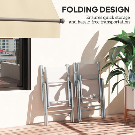 Set of 2 Folding Aluminium Garden Chairs with Mesh Seats - Light Grey