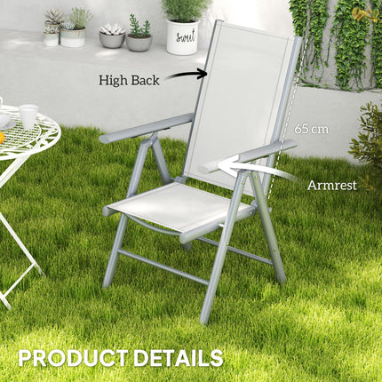 Set of 2 Folding Aluminium Garden Chairs with Mesh Seats - Light Grey