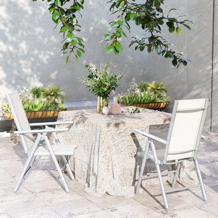 Set of 2 Folding Aluminium Garden Chairs with Mesh Seats - Light Grey