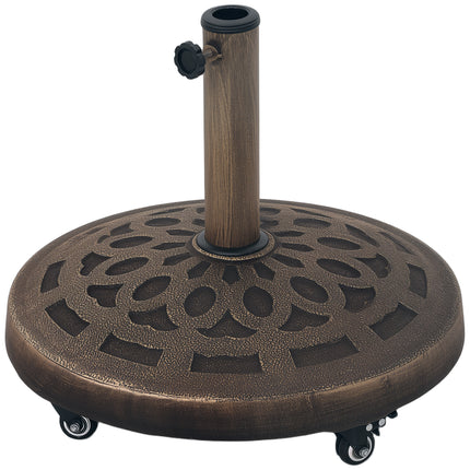 21kg Resin Garden Parasol Base with Wheels for 34, 38, 48mm Poles, Heavy Duty Round Umbrella Stand for Deck & Poolside - Bronze Tone