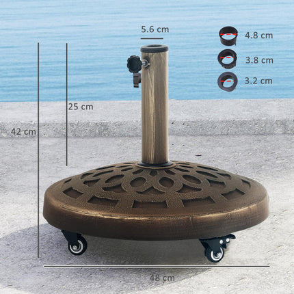 21kg Resin Garden Parasol Base with Wheels for 34, 38, 48mm Poles, Heavy Duty Round Umbrella Stand for Deck & Poolside - Bronze Tone