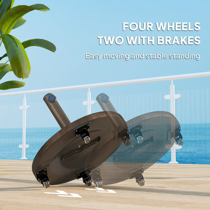 21kg Resin Garden Parasol Base with Wheels for 34, 38, 48mm Poles, Heavy Duty Round Umbrella Stand for Deck & Poolside - Bronze Tone