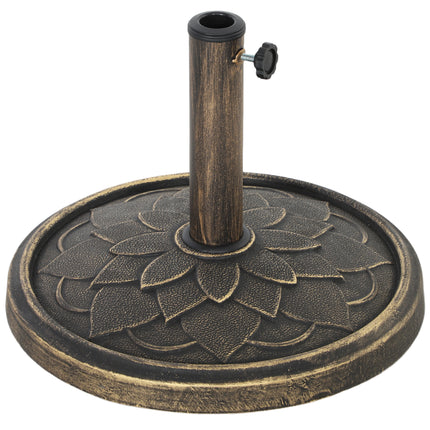 12kg Heavy Duty Resin Garden Parasol Base with Retro Lotus Design - Bronze Tone