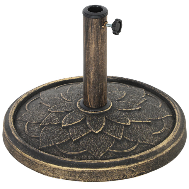 12kg Heavy Duty Resin Garden Parasol Base with Retro Lotus Design - Bronze Tone