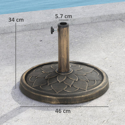 12kg Heavy Duty Resin Garden Parasol Base with Retro Lotus Design - Bronze Tone