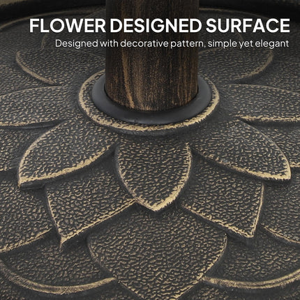 12kg Heavy Duty Resin Garden Parasol Base with Retro Lotus Design - Bronze Tone
