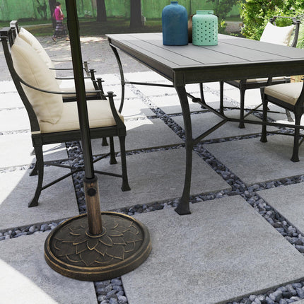 12kg Heavy Duty Resin Garden Parasol Base with Retro Lotus Design - Bronze Tone