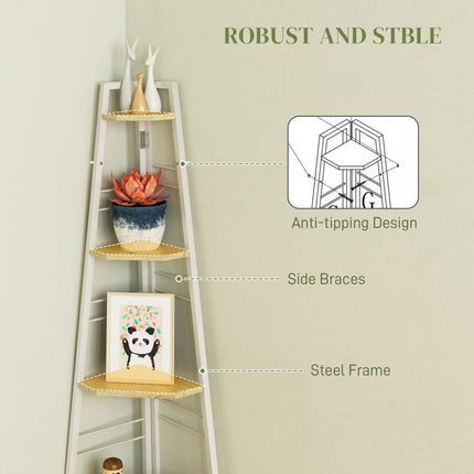 Five-Tier Corner Shelf - White/Wood-Effect