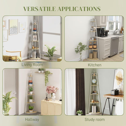 Five-Tier Corner Shelf - White/Wood-Effect