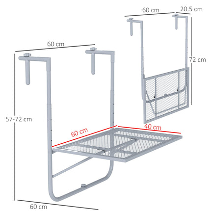 Adjustable Folding Balcony Hanging Table Wall Mount Desk for Patio and Garden - Grey