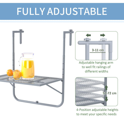 Adjustable Folding Balcony Hanging Table Wall Mount Desk for Patio and Garden - Grey