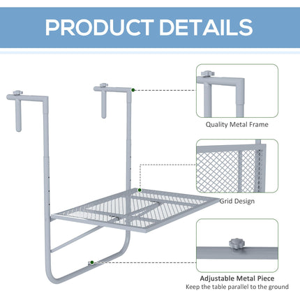 Adjustable Folding Balcony Hanging Table Wall Mount Desk for Patio and Garden - Grey
