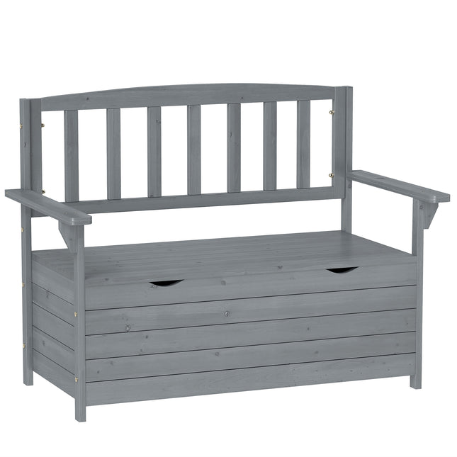 Two-Seater Garden Storage Bench with High Backrest - Grey
