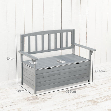 Two-Seater Garden Storage Bench with High Backrest - Grey