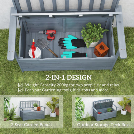 Two-Seater Garden Storage Bench with High Backrest - Grey