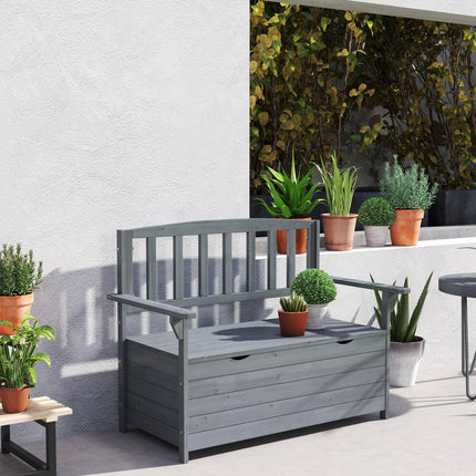 Two-Seater Garden Storage Bench with High Backrest - Grey