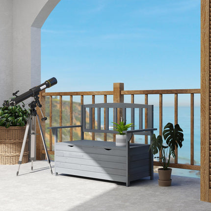 Two-Seater Garden Storage Bench with High Backrest - Grey