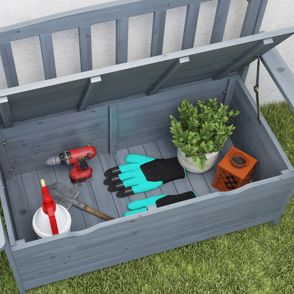 Two-Seater Garden Storage Bench with High Backrest - Grey