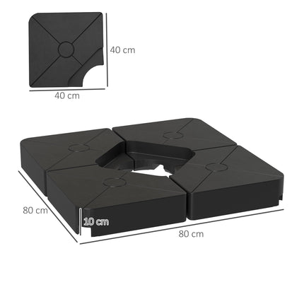 Set of 4 Heavy Duty Umbrella Weights for Cantilever Parasols 64kg Sand or 55kg Water Filled - Black
