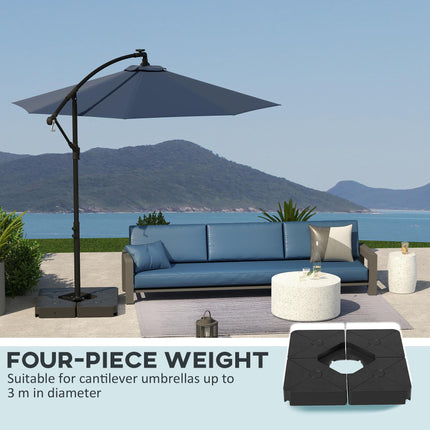 Set of 4 Heavy Duty Umbrella Weights for Cantilever Parasols 64kg Sand or 55kg Water Filled - Black