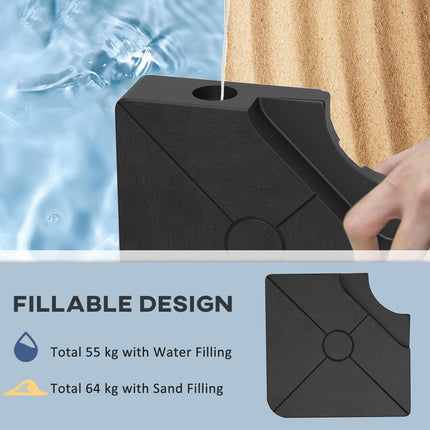 Set of 4 Heavy Duty Umbrella Weights for Cantilever Parasols 64kg Sand or 55kg Water Filled - Black