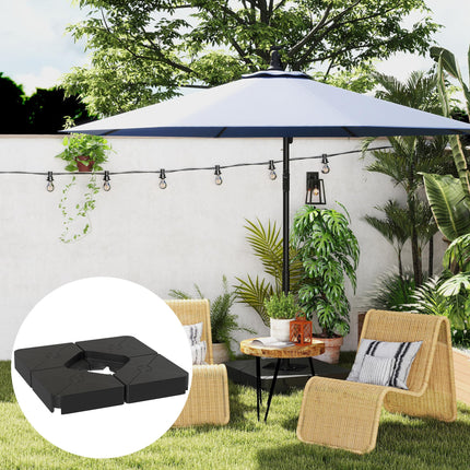 Set of 4 Heavy Duty Umbrella Weights for Cantilever Parasols 64kg Sand or 55kg Water Filled - Black