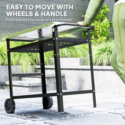 BBQ Trolley with Stainless Steel Top, Adjustable Shelf, Hooks & Towel Rack Outdoor Grill Cart with Cover - Black