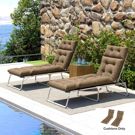 Set of 2 Sun Lounger Cushions with High-Resilience Foam - Khaki