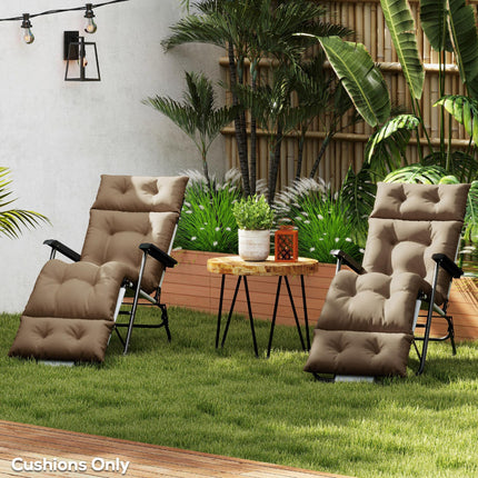 Set of 2 Sun Lounger Cushions with High-Resilience Foam - Khaki