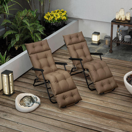 Set of 2 Sun Lounger Cushions with High-Resilience Foam - Khaki
