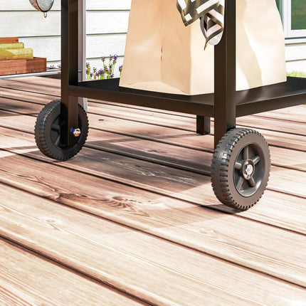 Outdoor BBQ Trolley with Stainless Steel Top, Foldable Side Table & Hooks - Black