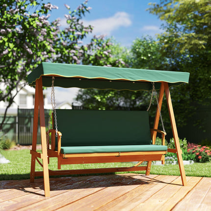 3 Seater 2-in-1 Wooden Garden Swing Seat Swing Chair Outdoor Convertible Hammock