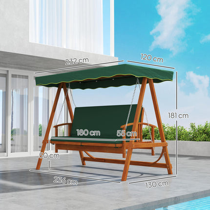 3 Seater 2-in-1 Wooden Garden Swing Seat Swing Chair Outdoor Convertible Hammock