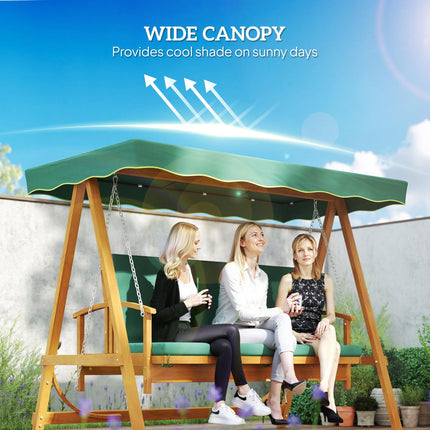 3 Seater 2-in-1 Wooden Garden Swing Seat Swing Chair Outdoor Convertible Hammock