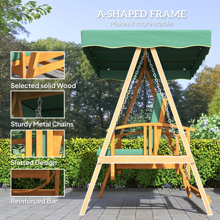 3 Seater 2-in-1 Wooden Garden Swing Seat Swing Chair Outdoor Convertible Hammock