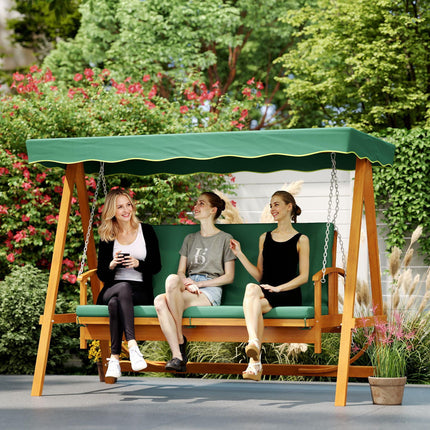 3 Seater 2-in-1 Wooden Garden Swing Seat Swing Chair Outdoor Convertible Hammock