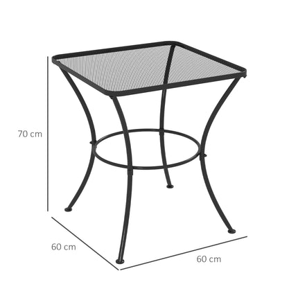60cm Square Outdoor Metal Garden Table with Mesh Top - Black