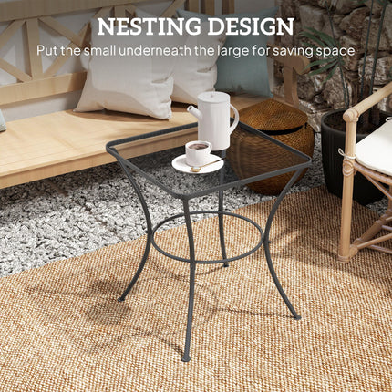60cm Square Outdoor Metal Garden Table with Mesh Top - Black