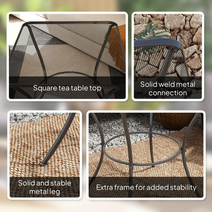 60cm Square Outdoor Metal Garden Table with Mesh Top - Black