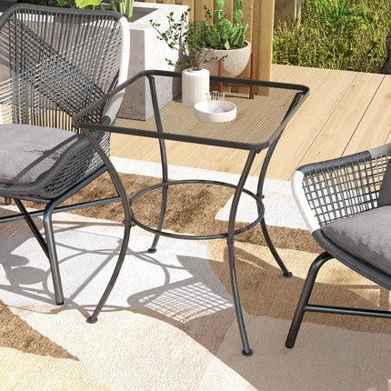 60cm Square Outdoor Metal Garden Table with Mesh Top - Black