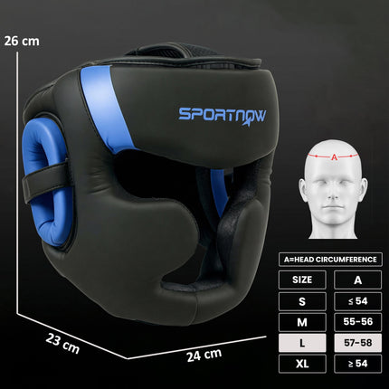 Boxing Headguard with Adjustable Strap for Full Face Protection Kickboxing Martial Arts - Blue